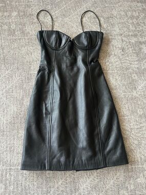 Mischa Black Lambs Leather Bustier Mini Dress - Women Size XS